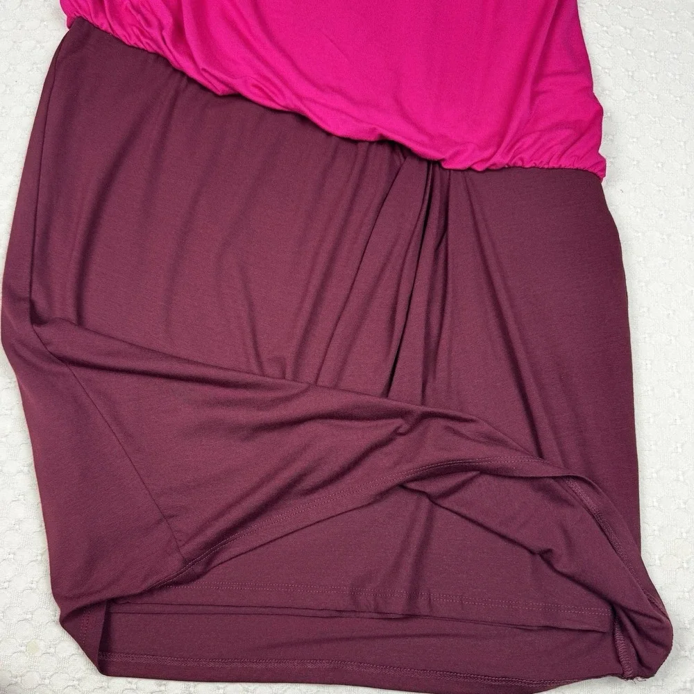 Trina Turk 5th Avenue Mini Dress Womens Large Colorblocked Blouson Pink Burgundy